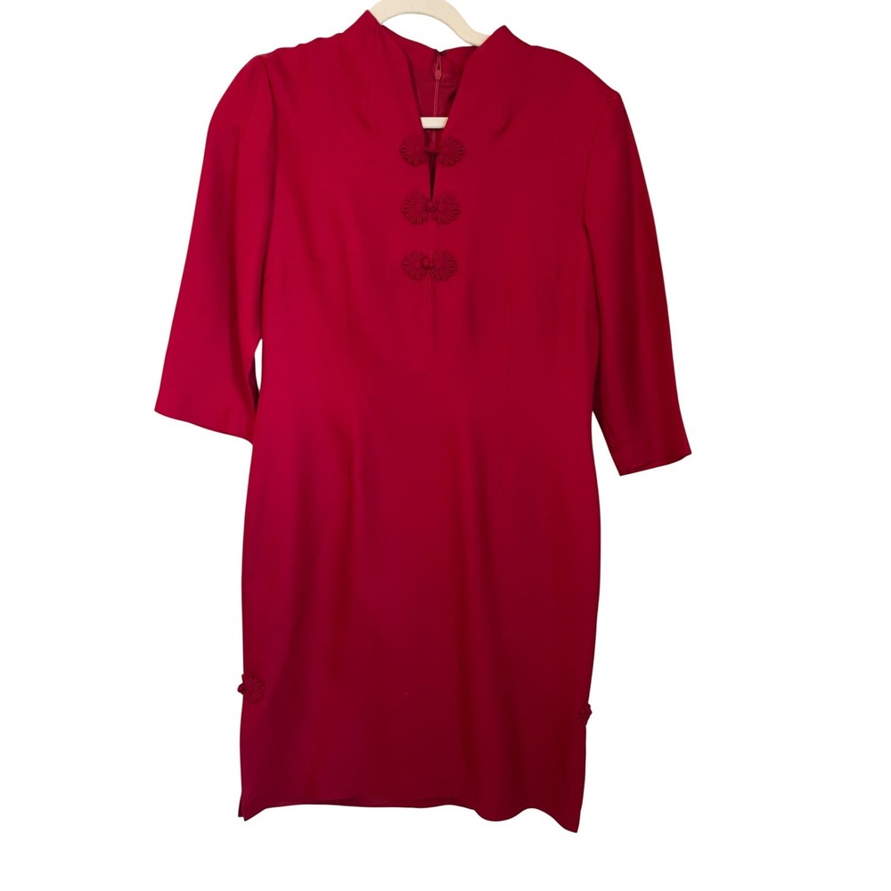 Adrianna Papell 10P Red Silk Wool Blend Frog Closure Cheongsam Style Dress